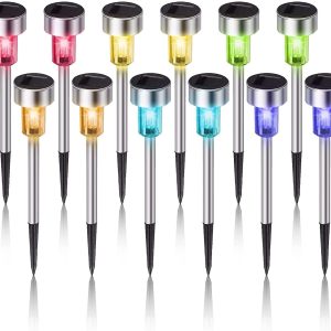 Solar Lights Outdoor Waterproof, Stainless Steel LED Landscape Lighting, Solar Garden Lights Solar Powered, Outdoor Solar Lights for Yard, Pathway, Walkway, Patio , Lawn - 12 Pack ( Multicolor )