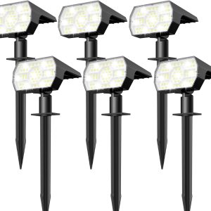Solar Lights Outdoor Waterproof IP68, 56 LED 3 Lighting Modes Solar Powered Garden Yard Spot Solar Lights for Outside Landscape- 6 Pack (Cool White)