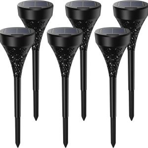 Solar Lights Outdoor Waterproof 6 Pack, Dusk to Dawn Up to 16 Hrs Solar Powered Outdoor Pathway Garden Lights Auto On Off, LED Landscape Lighting Decorative for Walkway Patio Yard (Amber Glow)