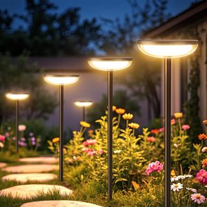 Solar Pathway Lights Outdoor, 6 Pack 27'' Tall Solar Garden Lights Outdoor Waterproof Bright Up to 12 Hrs, Round Garden Light for Yard Flower Bed Patio Path Walkway Driveway Outside Decor