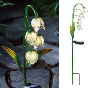 Solar Garden Decor Stake Outdoor Light Glass Flower Stake for Yard Lawn Decor Backyard Decorations