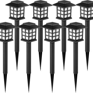 Solar Outdoor Lights，8 Pack LED Solar Lights Outdoor Waterproof, Solar Walkway Lights Maintain 10 Hours of Lighting for Your Garden, Landscape, Path, Yard, Patio, Driveway