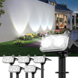 Solar Spot Lights Outdoor Waterproof with Bigger LED, 6 Pack Auto ON/OFF 135°Adjustable Solar Lights Outdoor, 2-in-1 Wall Lights & 2 Modes Landscape Spotlights for Tree Yard Pathway Garden Decor