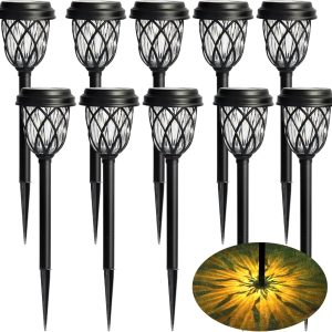 Solar Powered Pathway Lights Outdoor, 10 Pack 17 Inch LED Warm White Night Lights Waterproof Garden Stake Lights for Path, Walkway, Driveway, Yard, Patio, Garden Decor