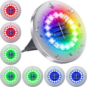 Solar Lights Outdoor with 16 LEDs, 8 Pack Bright Multi-Color Solar Ground Lights Outdoor Waterproof for Pathway Garden Yard Lawn Walkway Halloween Christmas Decorations