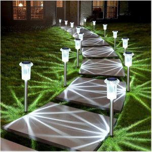 Solar Lights Outdoor Pathway Lights 6000K LED Waterproof Acrylic Lamp Head Stainless Steel Stake for Yard Garden Landscape Path Walkway Driveway Patio Lawn (Cold White 10Pack)