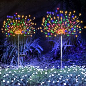 2 PCS Solar Firework Light, Outdoor Solar Garden Decorative Lights 120 LED Powered 40 Copper Wires String DIY Landscape Light for Pathway (Multi-Color)