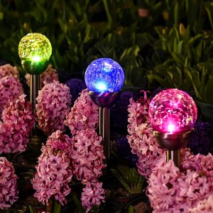 Solar Outdoor, Cracked Glass Ball Solar Garden Lights, Color Changing Lights Outdoor,Garden LED for Path, Patio, Yard, 3 Pack Pathway