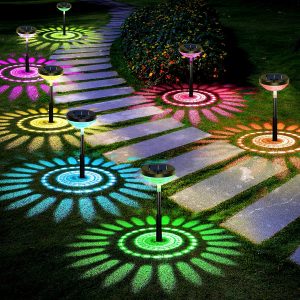 8 Pack Solar Pathway Lights, Multicolor & Warm White LED, IP67 Waterproof, Outdoor Garden Yard Lawn Landscape Decorative